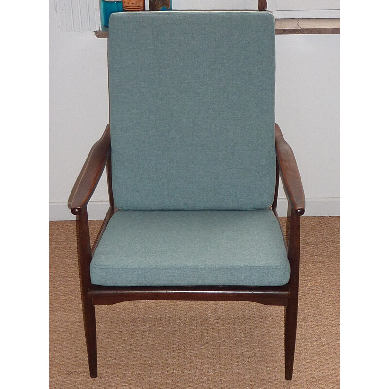 Grüner skandinavischer Sessel aus Buche und Flanell - 1950