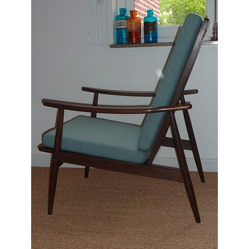 Scandinavian green armchair in beech and flannel - 1950s