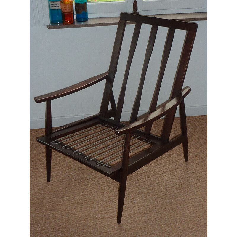 Scandinavian green armchair in beech and flannel - 1950s