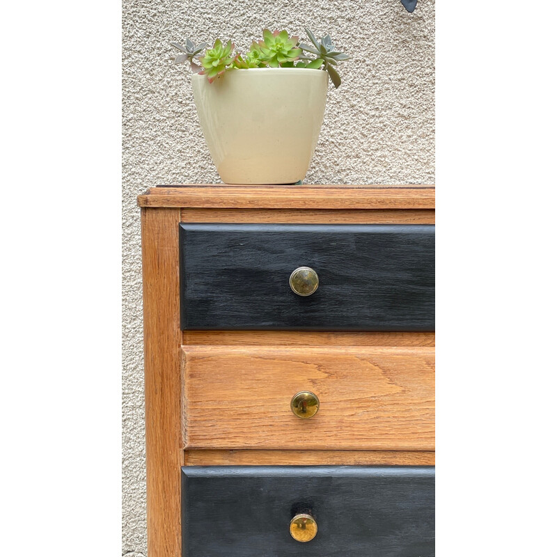 Vintage black and raw wood chest of drawers, 1930