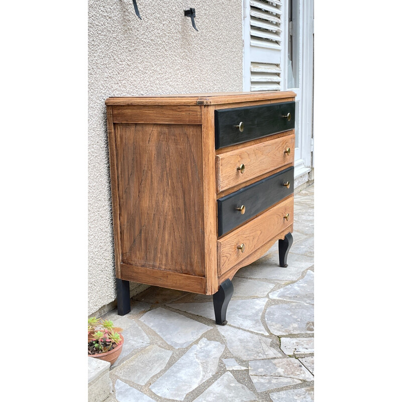 Vintage black and raw wood chest of drawers, 1930