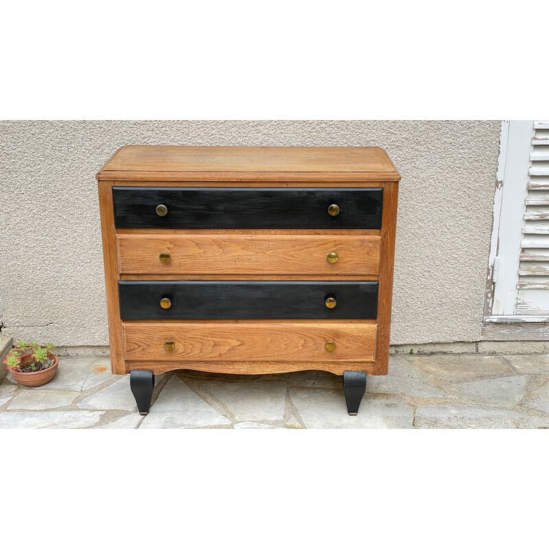 Vintage black and raw wood chest of drawers, 1930