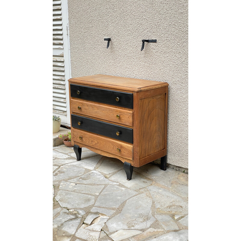 Vintage black and raw wood chest of drawers, 1930