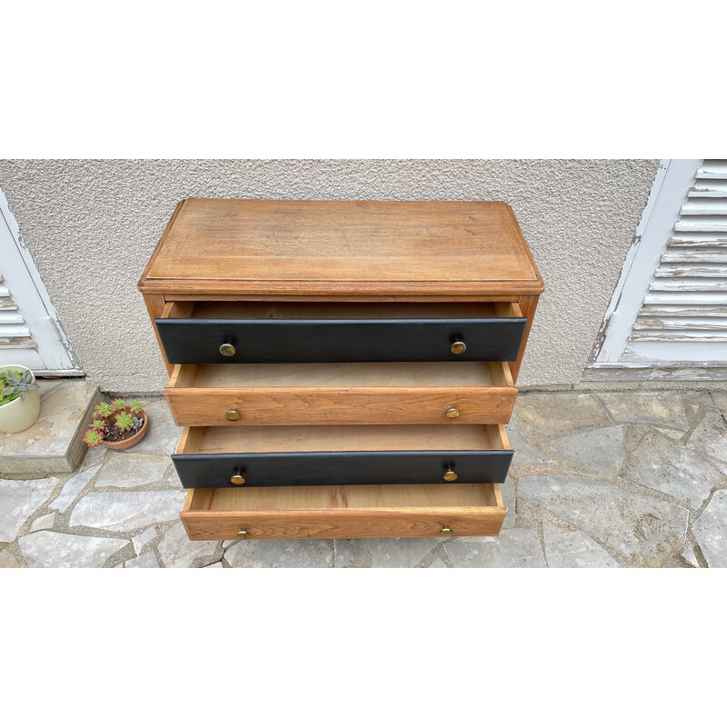 Vintage black and raw wood chest of drawers, 1930