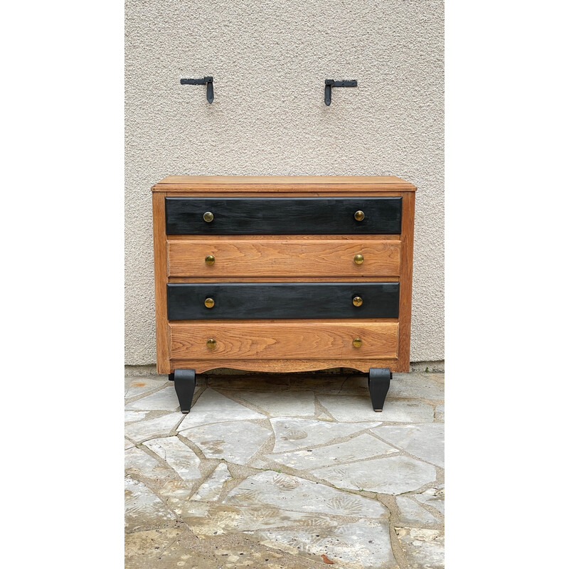 Commode vintage en noir et bois brut, 1930