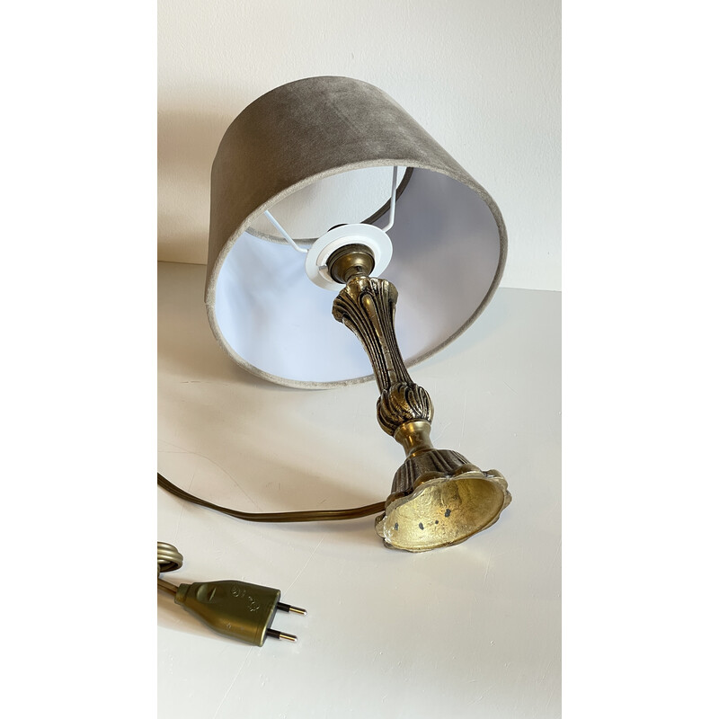 Vintage-Lampe aus massivem Messing und Stoff