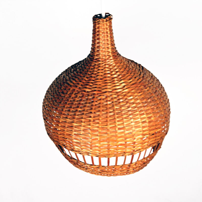 Vintage scandinavian pendant lamp with wicker shade, Denmark 1960s