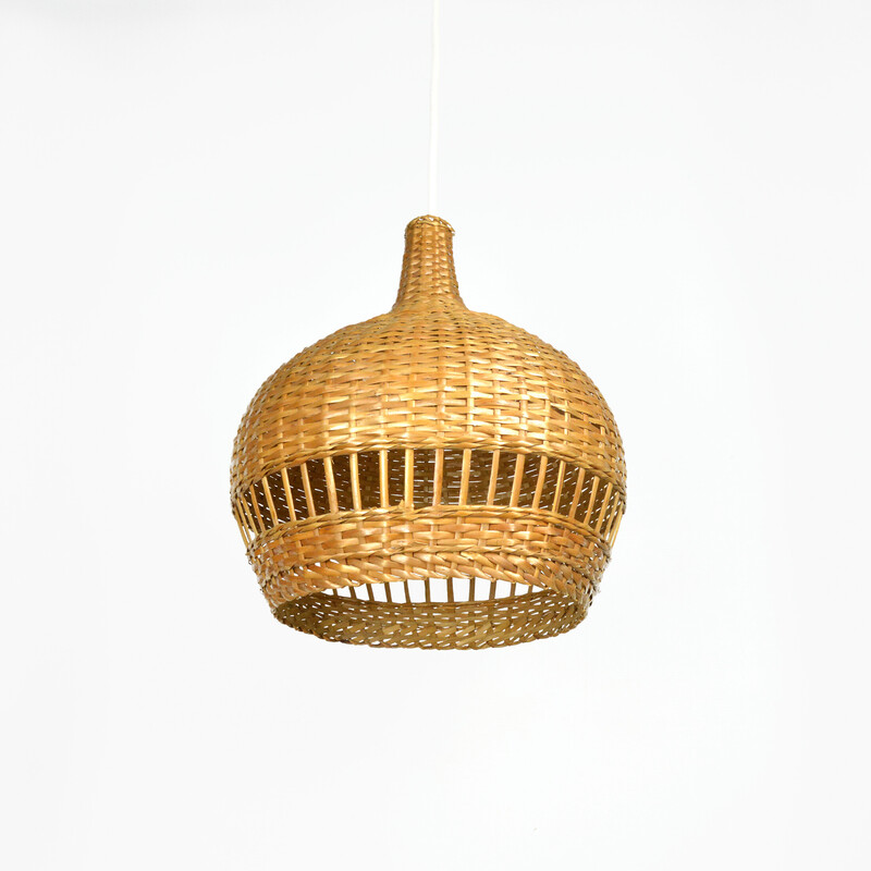 Vintage scandinavian pendant lamp with wicker shade, Denmark 1960s