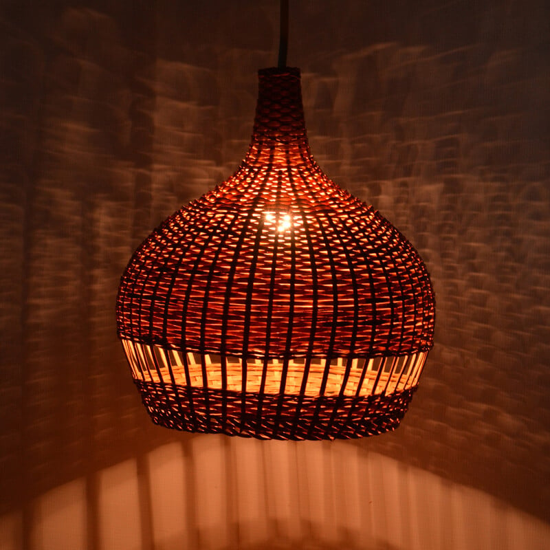 Vintage pendant lamp with wicker shade, Denmark 1960s