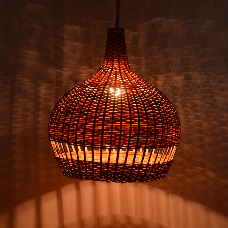 Vintage scandinavian pendant lamp with wicker shade, Denmark 1960s