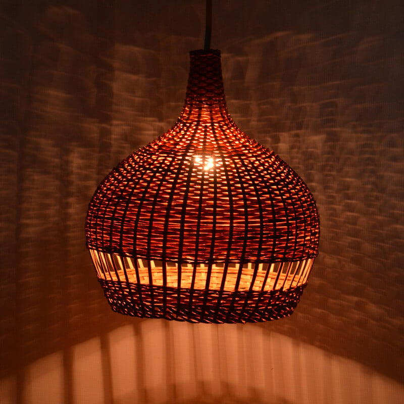 Vintage scandinavian pendant lamp with wicker shade, Denmark 1960s