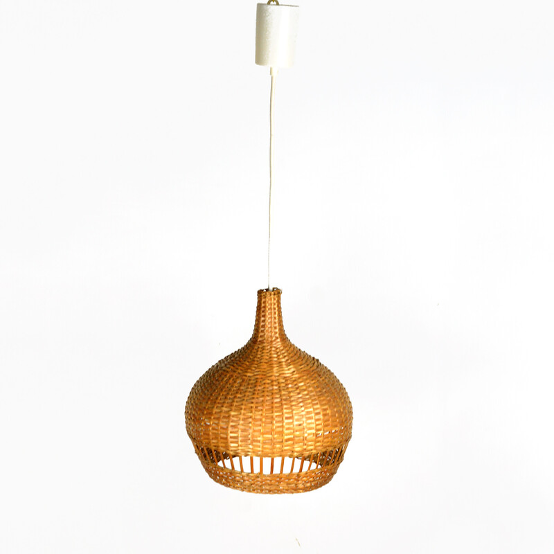 Vintage scandinavian pendant lamp with wicker shade, Denmark 1960s