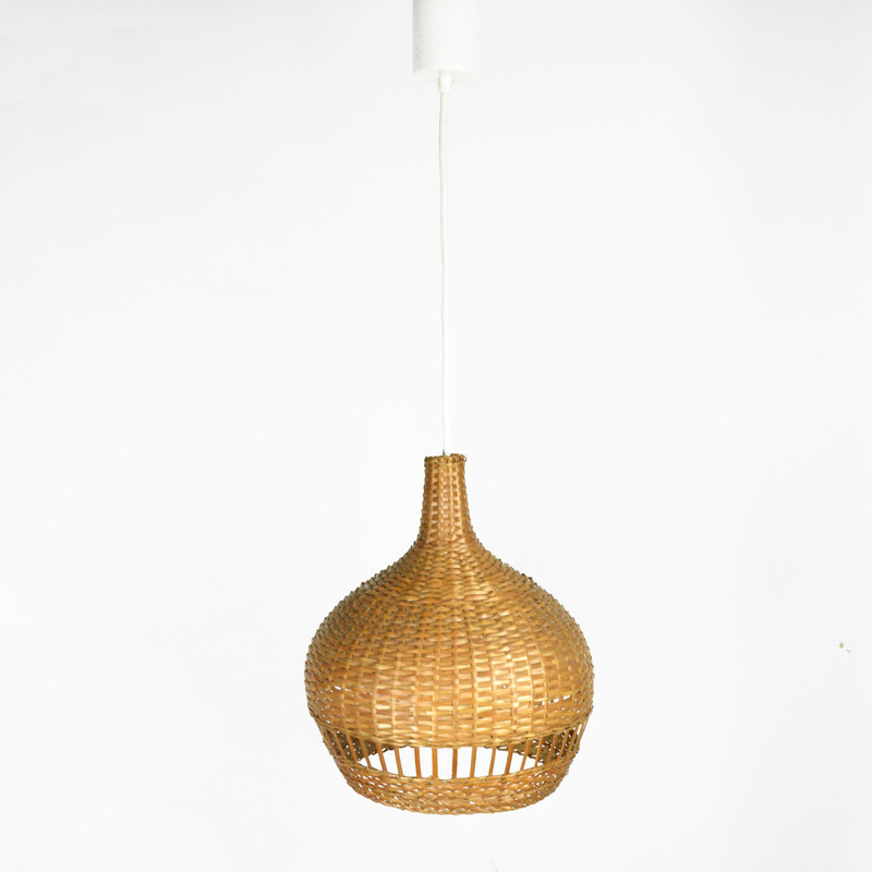 Vintage scandinavian pendant lamp with wicker shade, Denmark 1960s