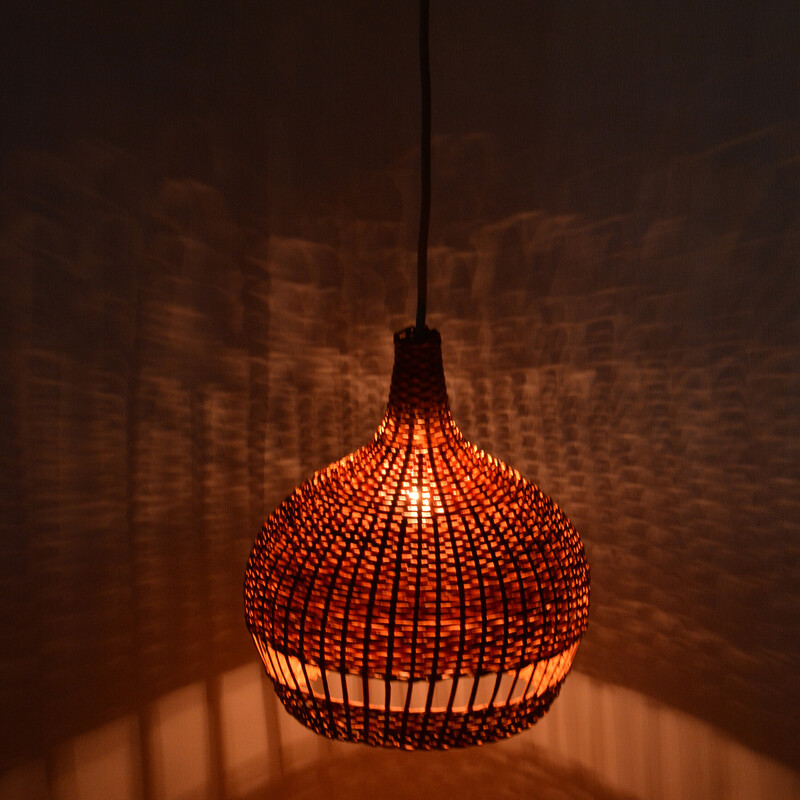 Vintage pendant lamp with wicker shade, Denmark 1960s