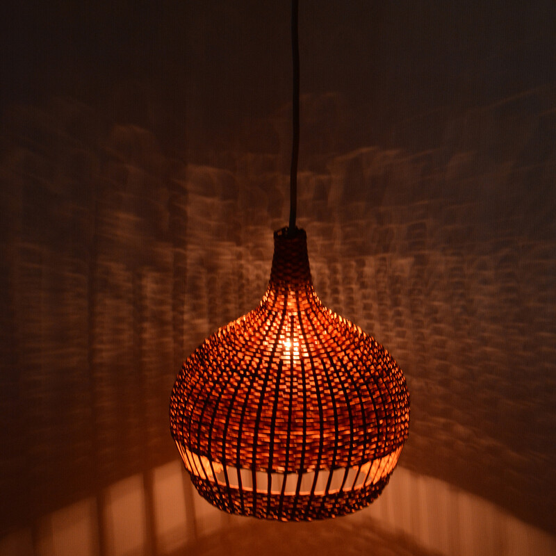 Vintage scandinavian pendant lamp with wicker shade, Denmark 1960s