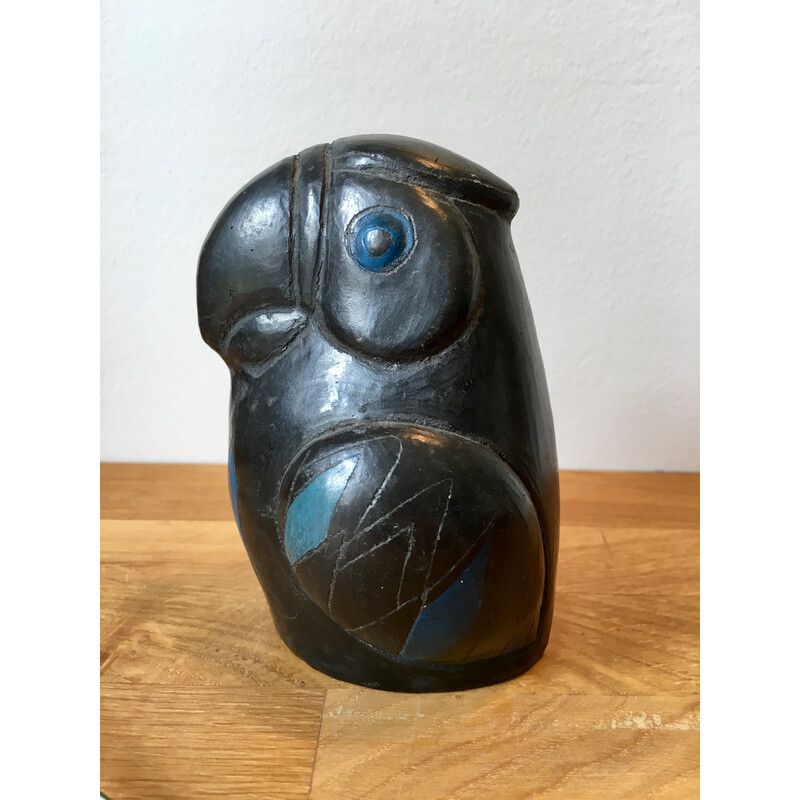 Exotischer Vintage-Vogel aus handgefertigter Keramik