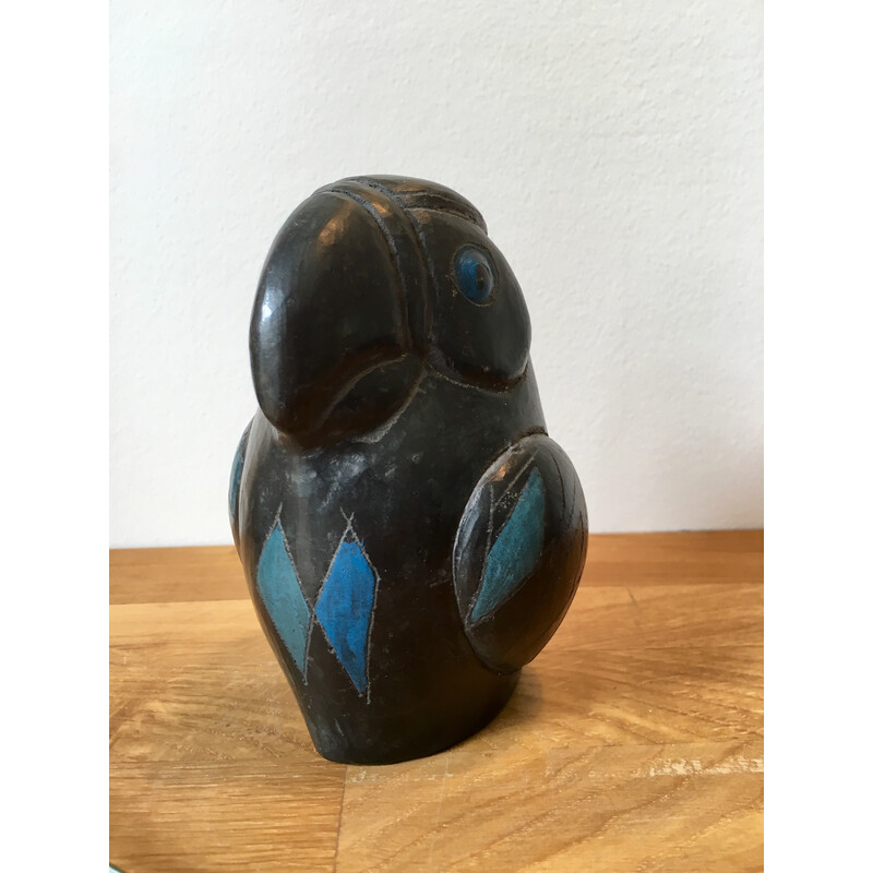 Exotischer Vintage-Vogel aus handgefertigter Keramik