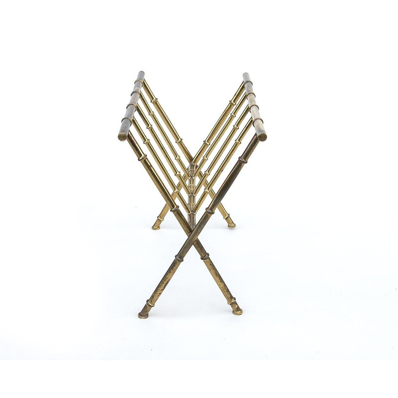 Mid-century Danish brass and bamboo magazine rack, 1960-1970s