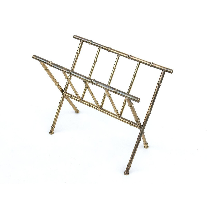 Mid-century Danish brass and bamboo magazine rack, 1960-1970s