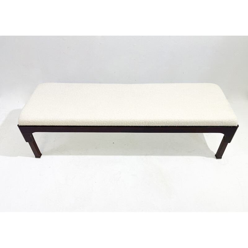 Mid-century bench in wood and white boucle fabric, Italy 1960s