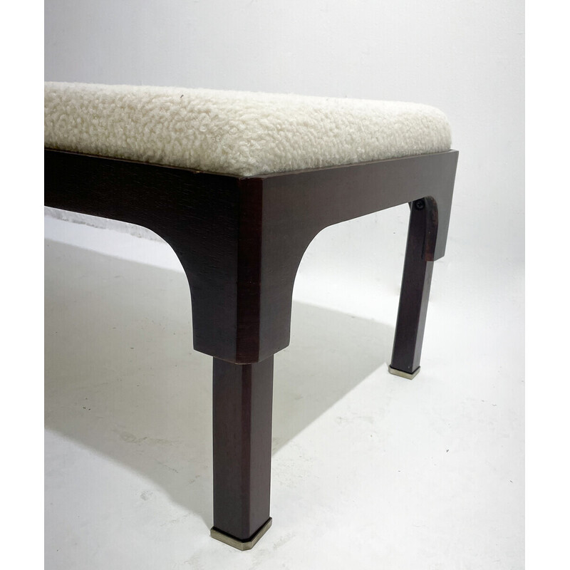 Mid-century bench in wood and white boucle fabric, Italy 1960s