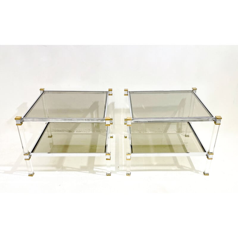 Pair of vintage brass and glass side tables, 1970