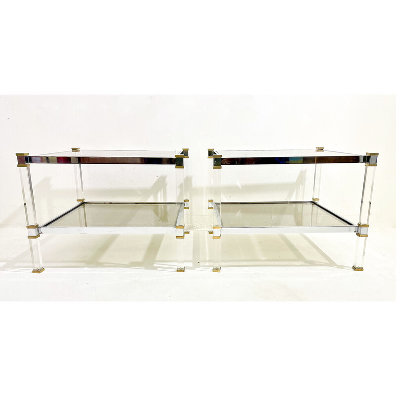 Pair of vintage brass and glass side tables, 1970