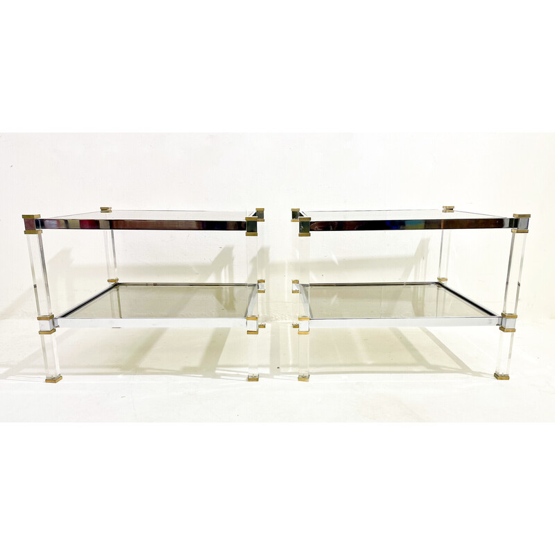 Pareja de mesas auxiliares vintage de latón y cristal, 1970