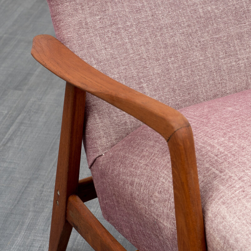 Pink armchair in teak by F. Ohlsson for Dux - 1960s