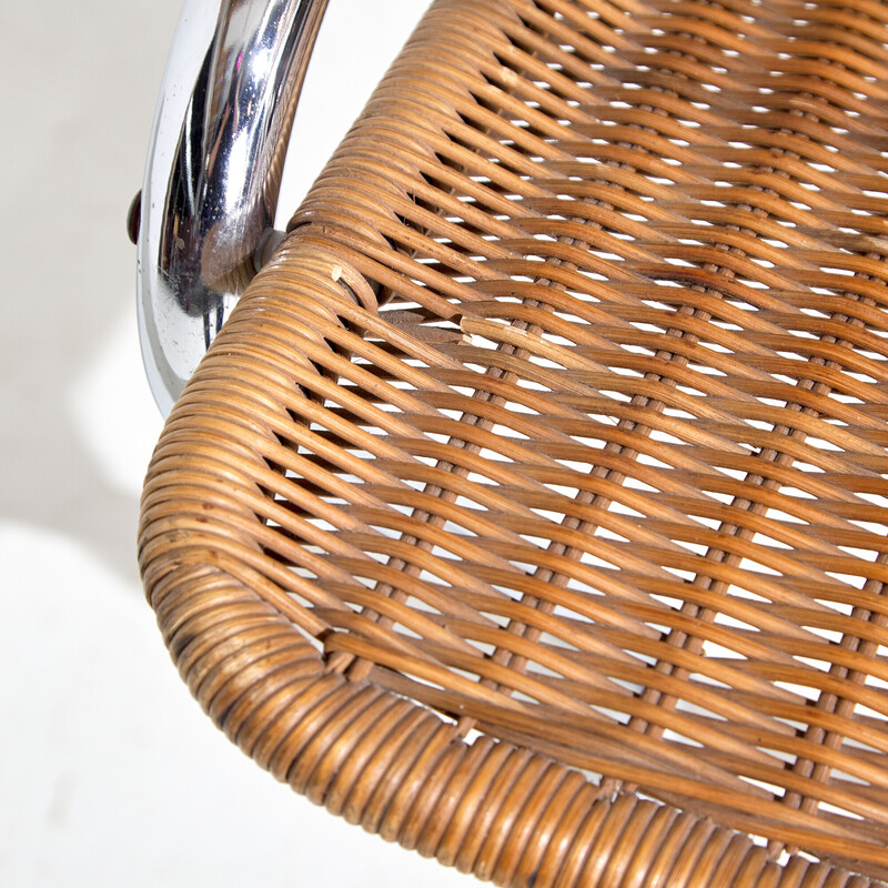 Vintage tube and wicker bar stool, Italy 1970s