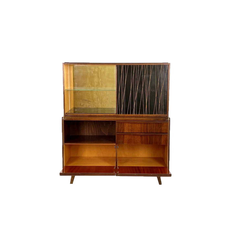 Meuble bar vintage avec vitrine par Bohumil Landsman pour Jitona, Tchécoslovaquie 1960