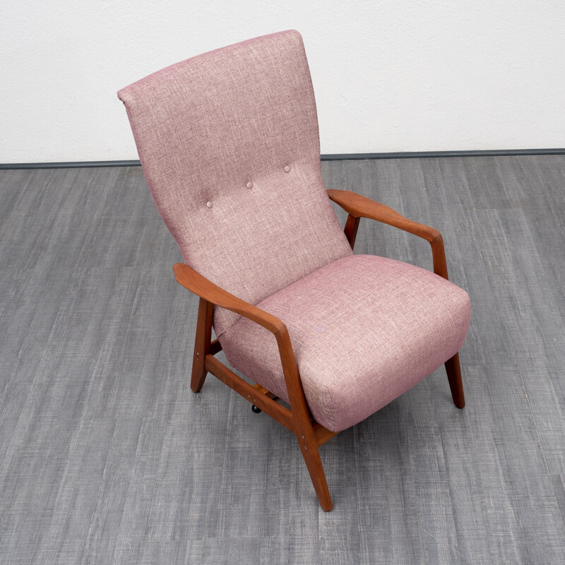 Pink armchair in teak by F. Ohlsson for Dux - 1960s