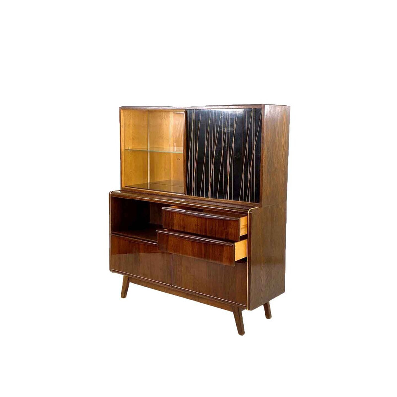 Meuble bar vintage avec vitrine par Bohumil Landsman pour Jitona, Tchécoslovaquie 1960