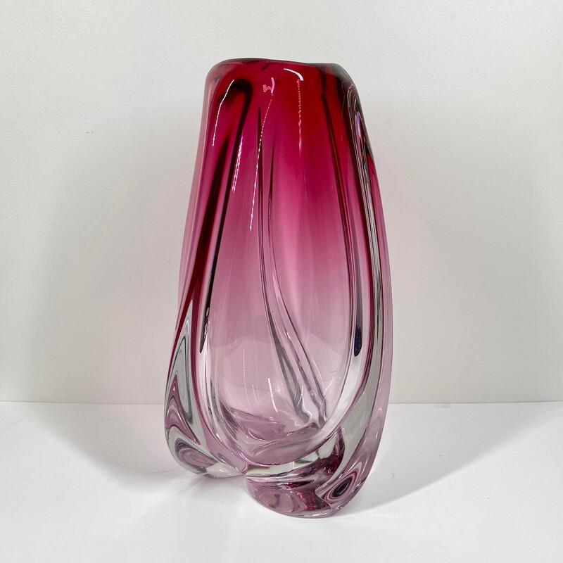 Vase vintage en verre Vatel par René Delvenne, Belgique 1970