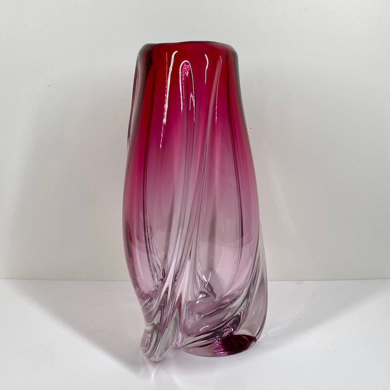Vase vintage en verre Vatel par René Delvenne, Belgique 1970