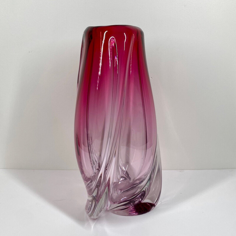 Vintage Vatel glass vase by René Delvenne, Belgium 1970