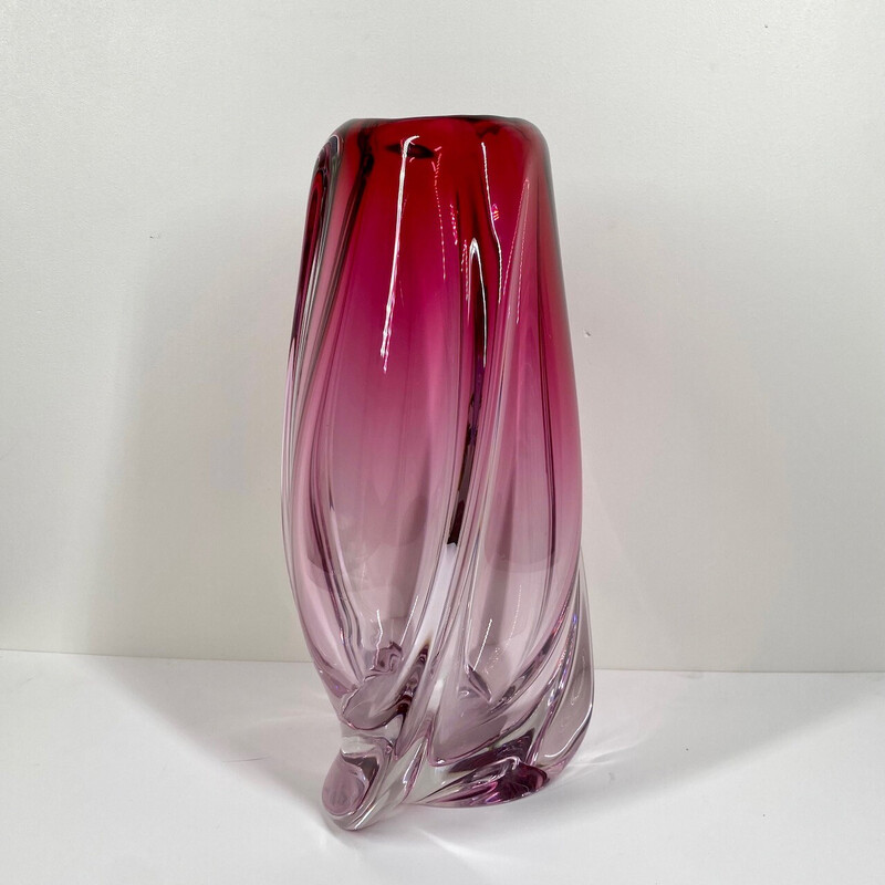 Vase vintage en verre Vatel par René Delvenne, Belgique 1970