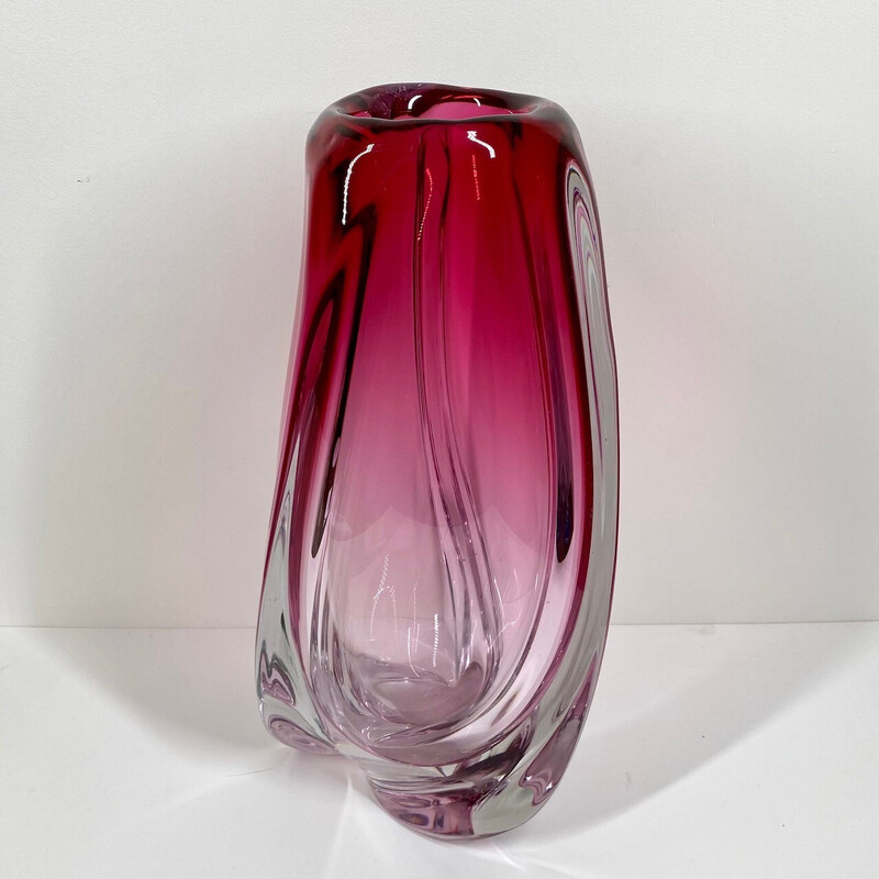 Vase vintage en verre Vatel par René Delvenne, Belgique 1970