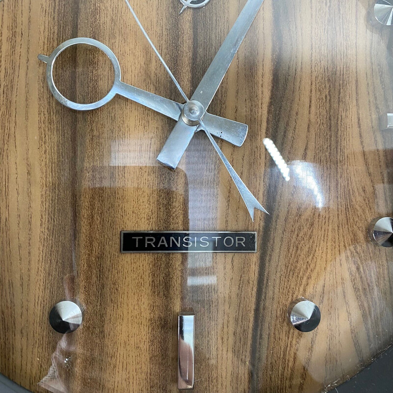 Orologio da parete vintage in legno e compensato di Transistor