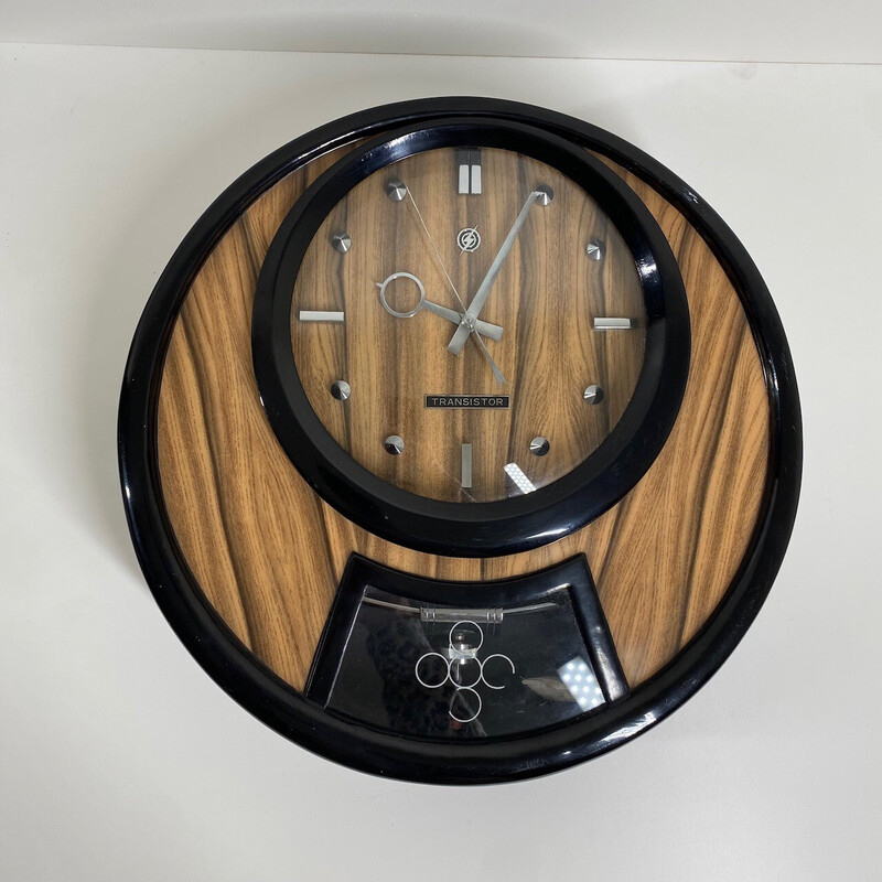 Orologio da parete vintage in legno e compensato di Transistor