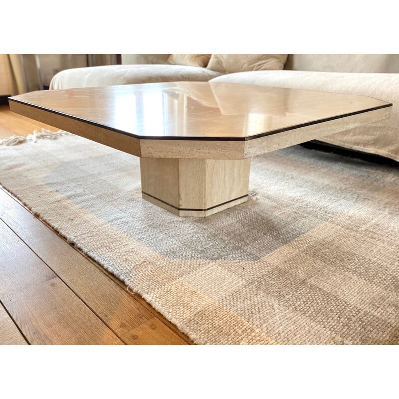 Square vintage coffee table in travertine, Italy