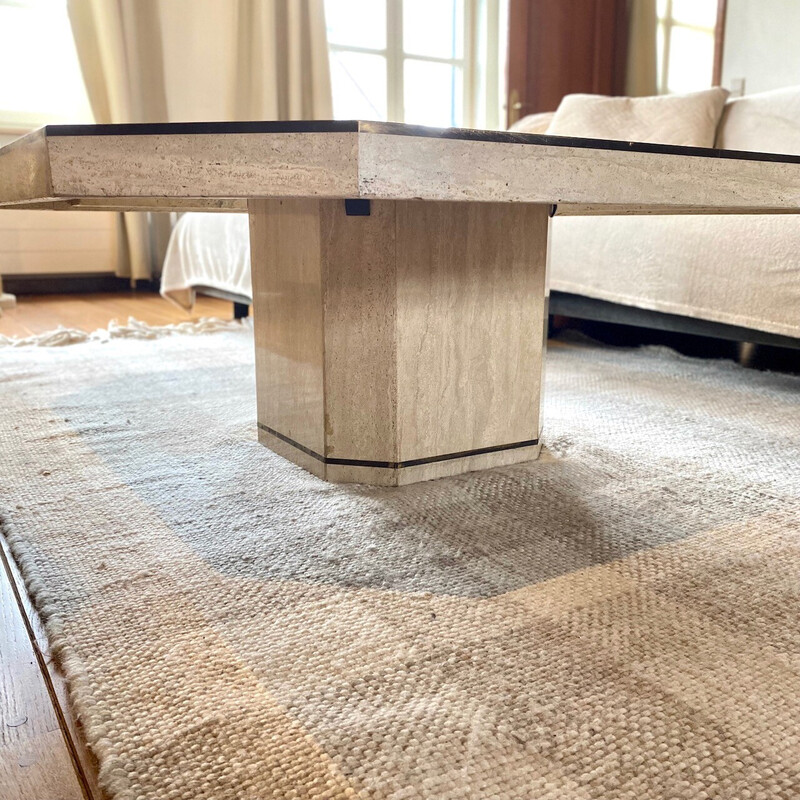 Square vintage coffee table in travertine, Italy