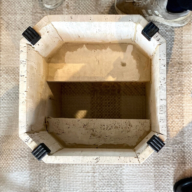 Table basse carrée vintage en travertin, Italie