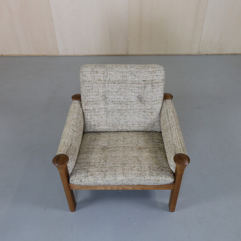 Paar vintage bouclé en teakhouten lounge stoelen van Arne Vodder voor Cado, Denemarken 1970