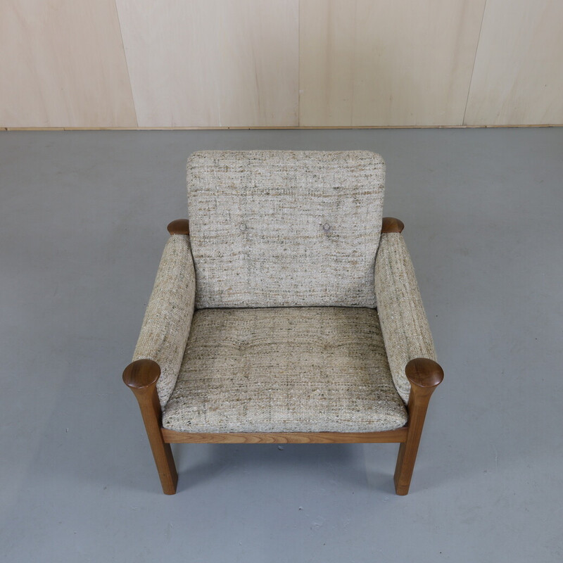 Pair of vintage bouclé and teak lounge chairs by Arne Vodder for Cado, Denmark 1970