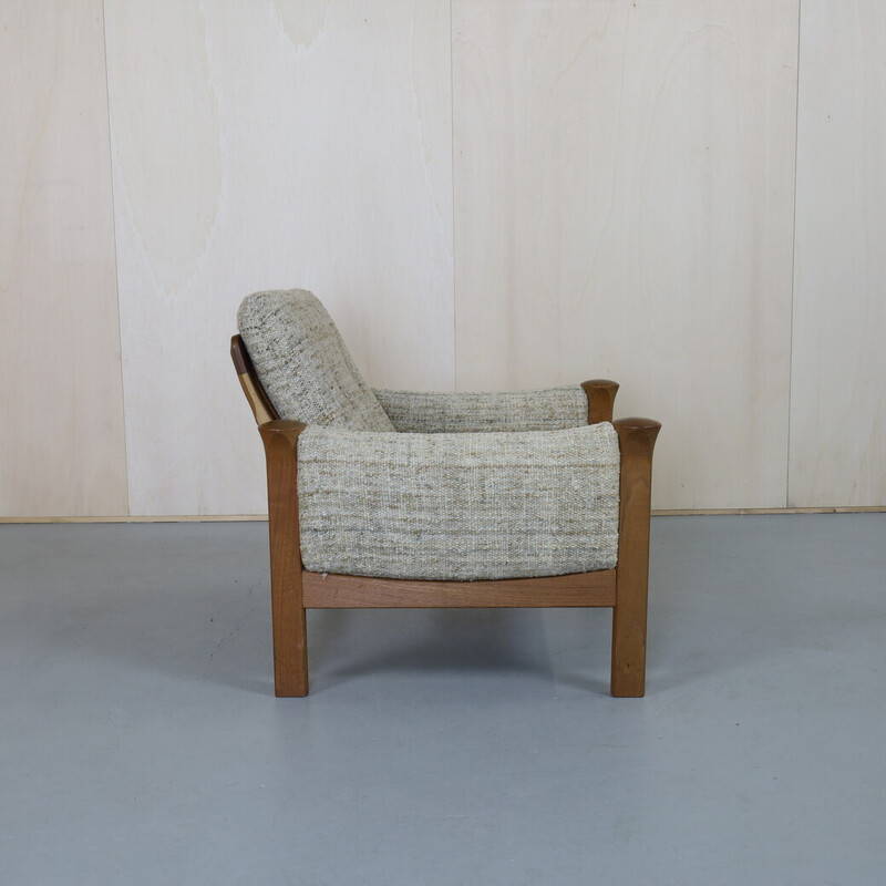 Paar vintage bouclé en teakhouten lounge stoelen van Arne Vodder voor Cado, Denemarken 1970