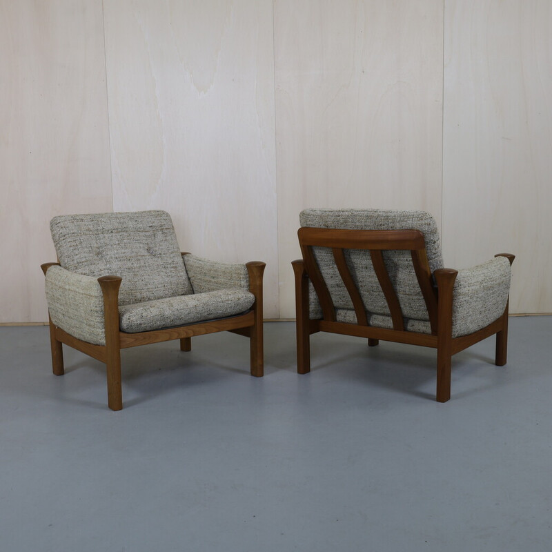 Pair of vintage bouclé and teak lounge chairs by Arne Vodder for Cado, Denmark 1970