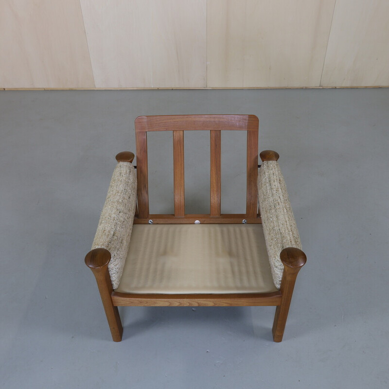 Paar vintage bouclé en teakhouten lounge stoelen van Arne Vodder voor Cado, Denemarken 1970
