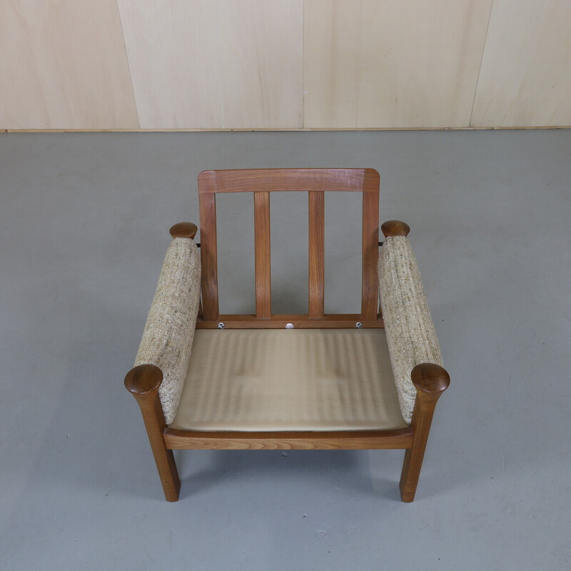 Pair of vintage bouclé and teak lounge chairs by Arne Vodder for Cado, Denmark 1970