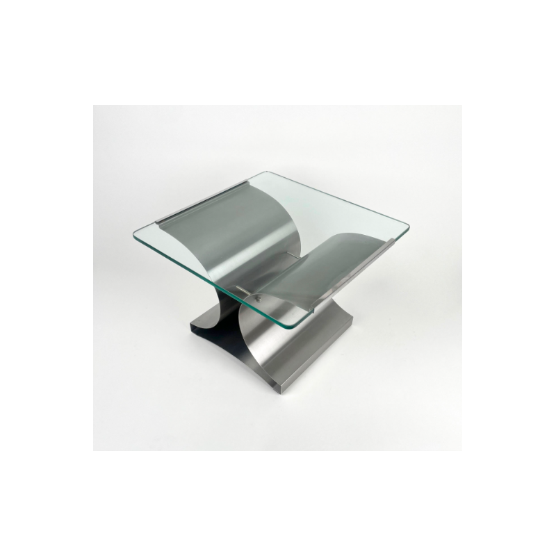 Mesa de centro vintage de cromo y cristal de Francois Monnet